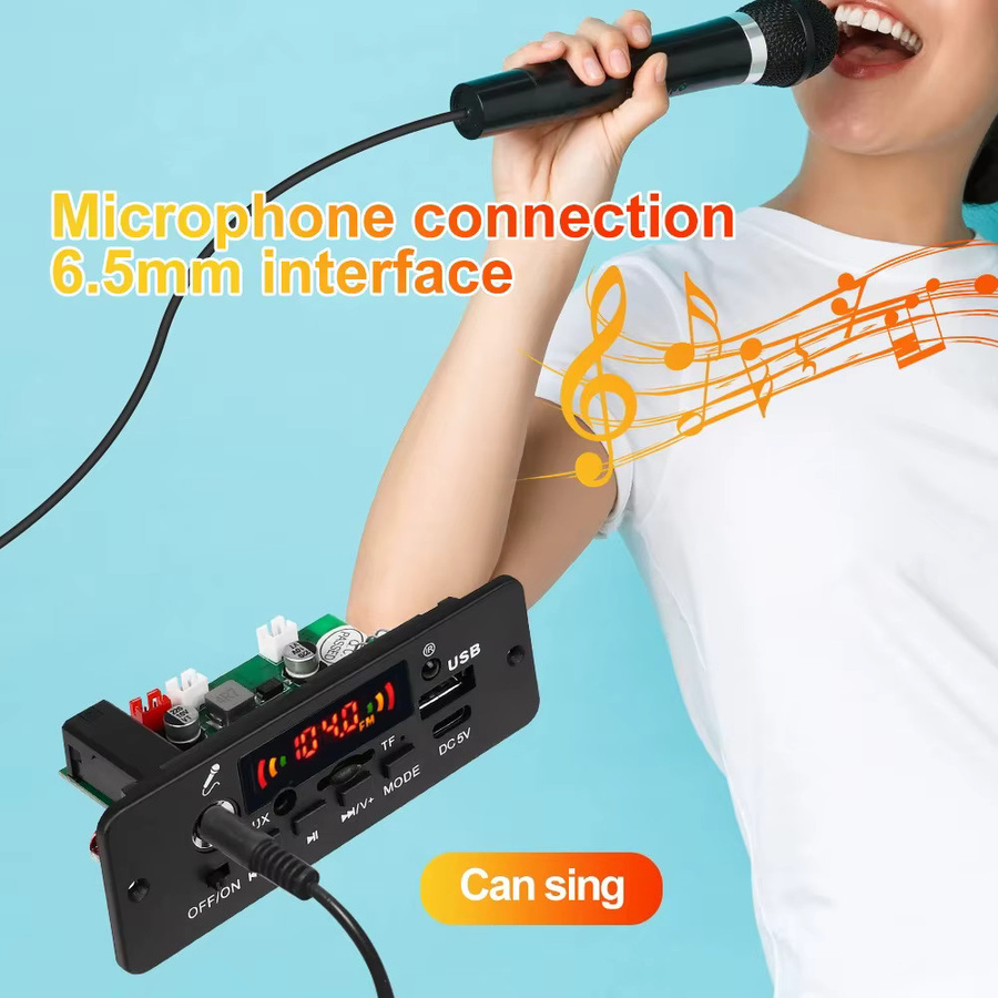Kebidumei 10W Bluetooth 5.0 MP3 Decoder Board mit USB, FM und Mikrofon Freisprecheinrichtung in Schwarz - Bild 2