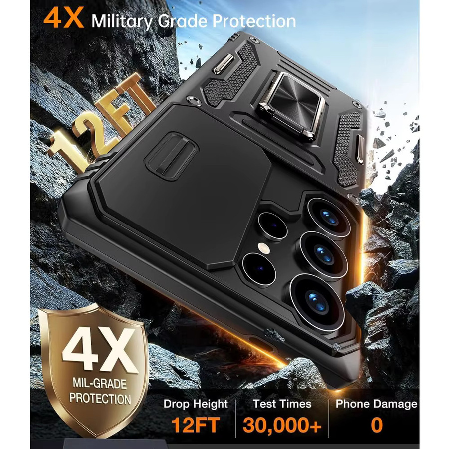 Samsung Faltbare Standhülle mit Panzergestell für Samsung Galaxy S26 S25 S24 S23 Plus Ultra, Sturzsicher nach Militärstandard mit Schiebeobjektivschutz, Schwarz - Bild 6