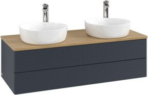 V&B Waschtischunterschrank Antao mit Frontstruktur und Beleuchtung, Farbe: Braun, Eiche lackiert, B/T/H: 120 x 50 x 36 cm - Bild 1