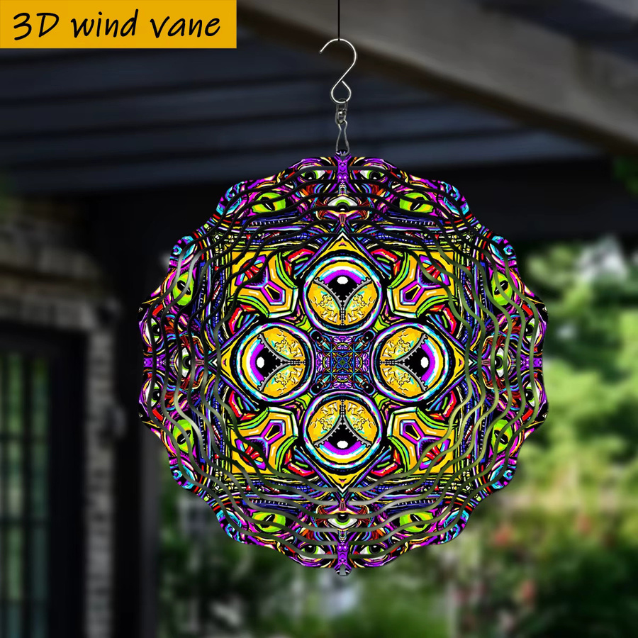 CIFBUY Bunter Psychedelischer Mandala Windspinner für den Außenbereich, Rundes Hängendes Windspiel aus Kunststoff in Mehrfarbig mit Geometrischem und Abstraktem Design - Bild 2