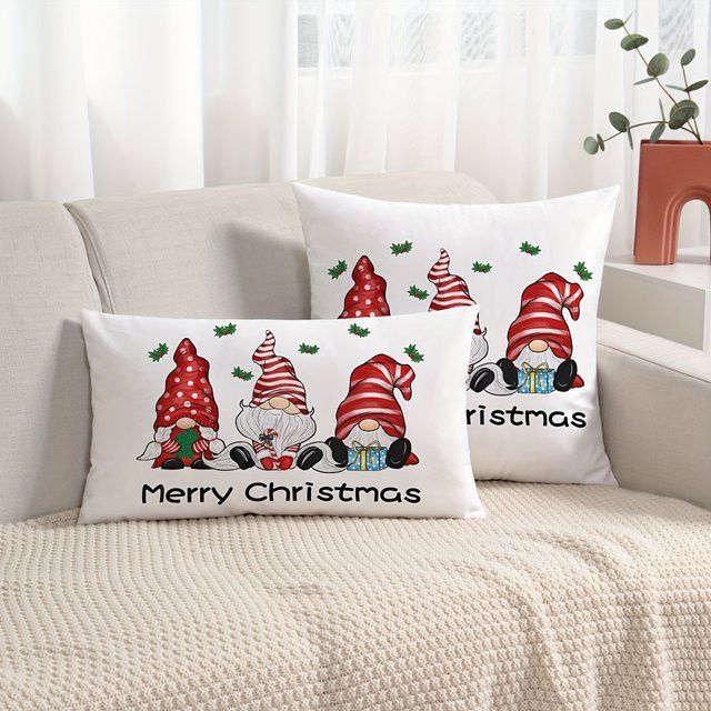 ZZN Kissenbezug Gnome Weihnachtsdekoration Bauernhaus Stil aus weichem Polyester in Weiß - Bild 1