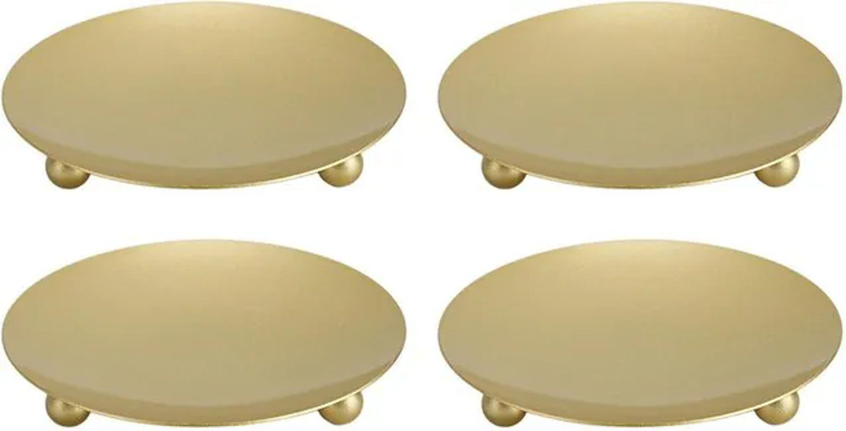 Tooarts Set aus 4 Kerzentellern aus Metall in Gold, runde Stumpenkerzenhalter im Glamour-Design - Bild 1