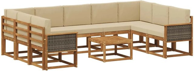 vidaXL Outdoor-Sofagarnitur aus Massivholz Akazie in Natur und Beige mit 10-teiligem Set und L-Form - Bild 1