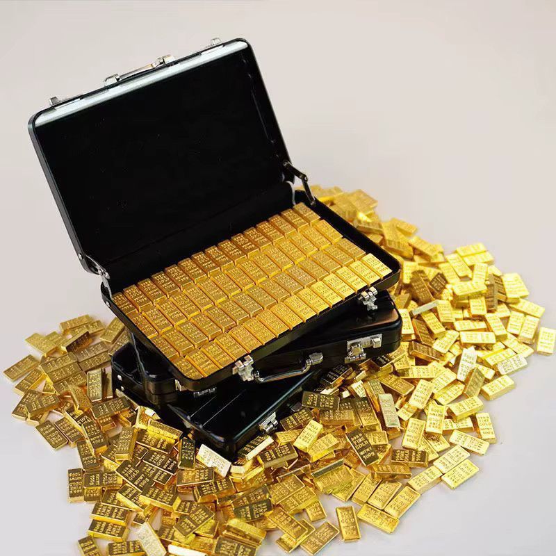 SHNGki Mini-Goldbarren-Replik im Koffer aus vergoldeter Aluminiumlegierung, Gold, Dekorationsmodell für Puppenhaus und Mikroszenen - Bild 4