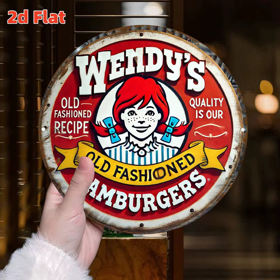 Wendy's Vintage Hamburgers Metallwandschild aus Aluminium, rundes Retro-Diner-Dekor in Rot, Durchmesser: 20 cm - Bild 4