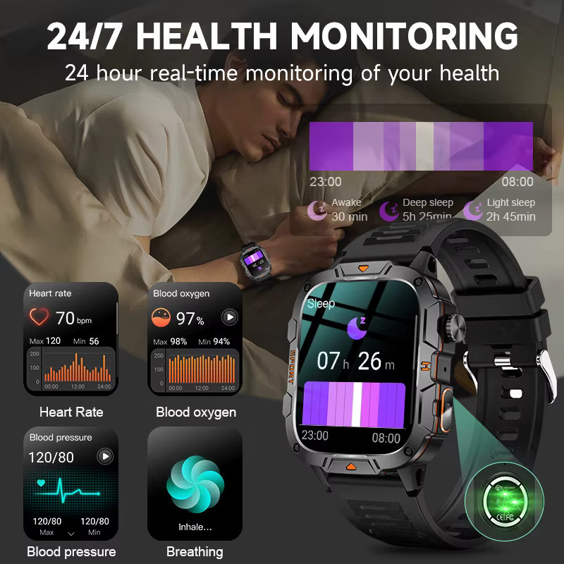 LIGE Smartwatch, Schwarz, Silikon, Herren, 1,96 Zoll - Bild 4
