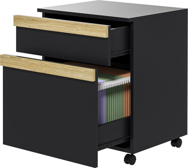 Vinsetto Rollcontainer Schwarz mit 2 Schubladen und Ablagefach für Aktenordner, H x B x T: 59,5 x 48 x 40 cm - Bild 1
