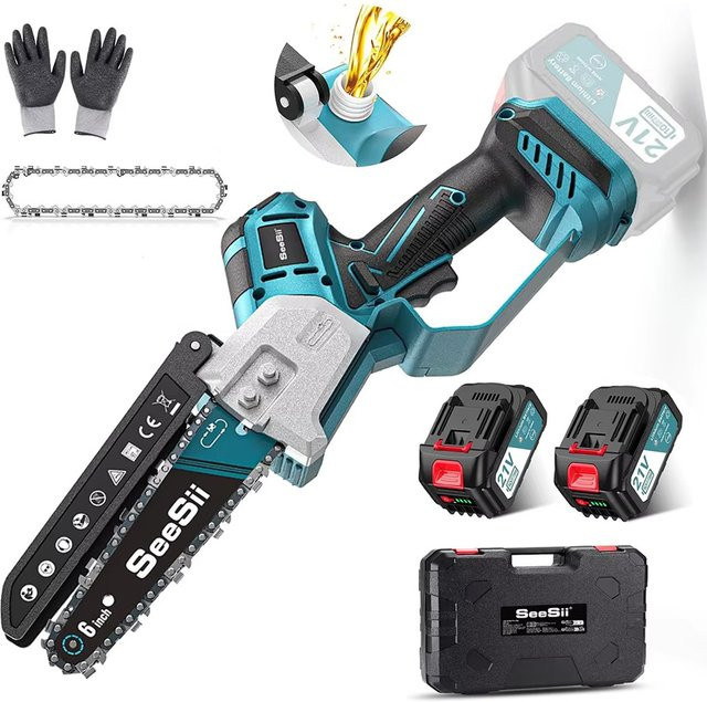 Seesii Bürstenlose 6-Zoll-Mini-Elektrokettensäge für Baumschnitt und Holzbearbeitung mit Akku-Kompatibilität für Makita 18V-Akkus - Bild 1