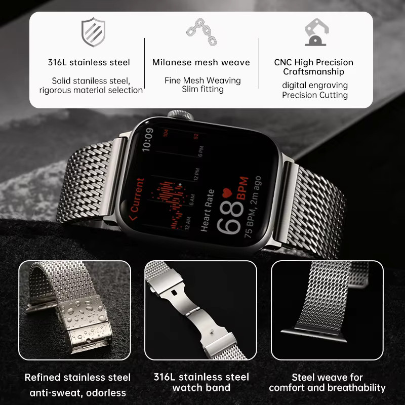 MAIKES Uhrenarmband Edelstahl, Milanaise, Silber, Unisex - Bild 4