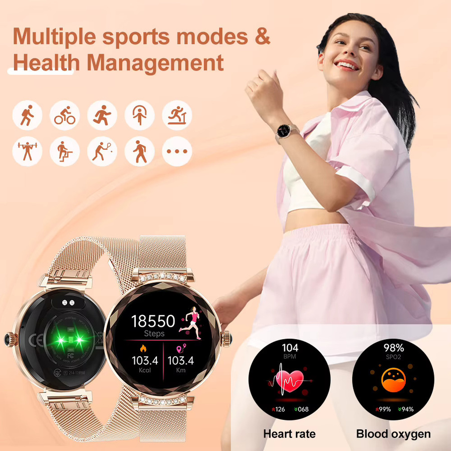 LIGE Smartwatch NX7 Pro für Damen mit AMOLED Bildschirm, Bluetooth Anruffunktion und Gesundheitsüberwachung, Grau/Gold - Bild 2
