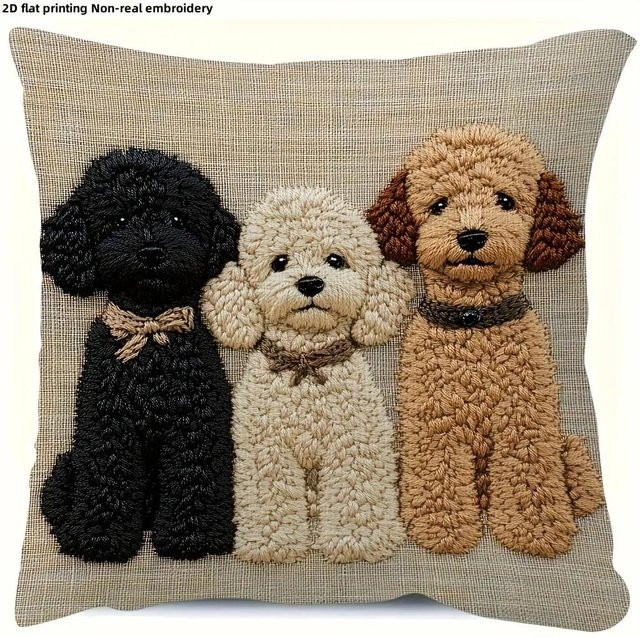 VIKAMA Hunde-Kissenbezug mit 2D-Flachdruck in Beige, quadratisch, B/B: 30 x 30 cm - Bild 1