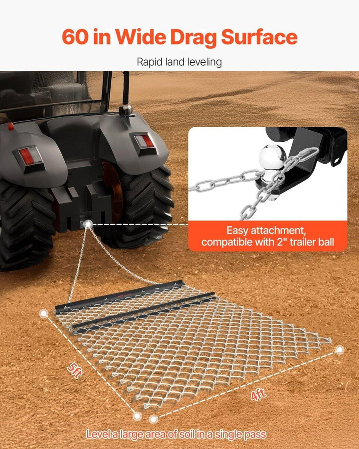 Buying Solutions MB Kettengrubber Ziehstriegel aus Stahl in Schwarz für ATV UTV und Traktor, B/H: 122 x 152 cm - Bild 3