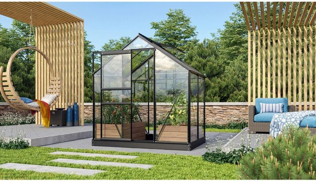 Vitavia Gewächshaus Venus 2500 in Schwarz mit 2,5 m² Fläche, Sicherheitsglas und Fundament - Bild 1