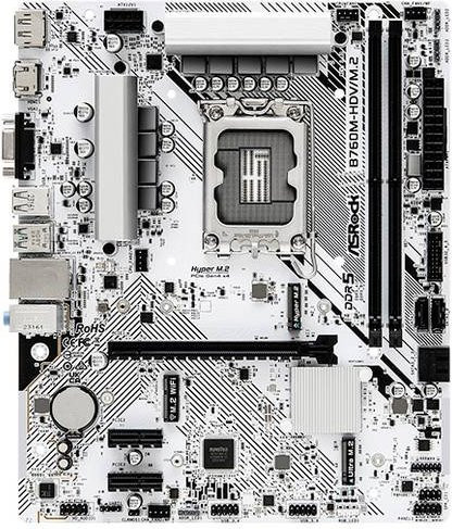 ASRock B760M-HDV/M.2 Mainboard White, Intel LGA 1700, Micro-ATX, DDR4, NVMe/M.2 - Bild 1