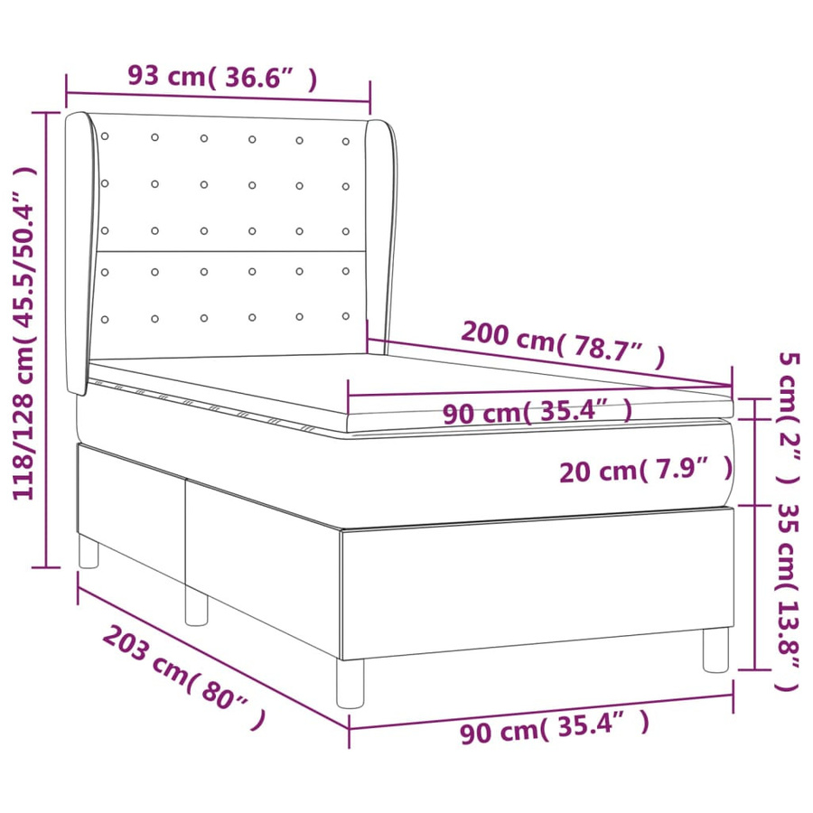 vidaXL Boxspringbett mit Matratze und Kopfteil, Hybrid-Design mit Taschenfederkern, Farbe: Taupe (Beige/Grau), B/T/H: 90 x 200 cm - Bild 3