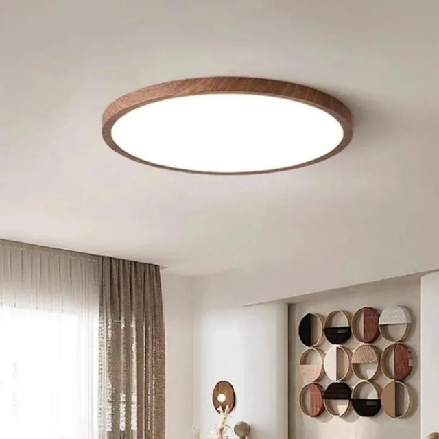 Moderne kreisförmige LED-Deckenleuchte von Yuda Lighting in Walnussholzoptik, braun, Durchmesser: 30 cm - Bild 1