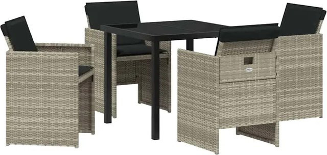 vidaXL Garten Essgruppe aus Poly-Rattan mit Kissen, 5-teilig, Hellgrau/Anthrazit - Bild 1