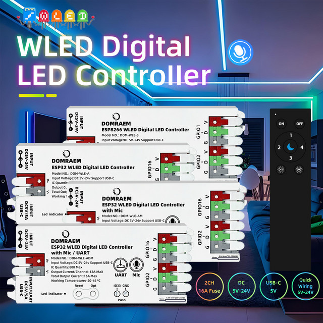 DOMRAEM DIY ESP8266 ESP32 WLED Adressierbarer LED-Controller für WS2814 WS2812B SK6812 APA102 Streifen mit WiFi, Alexa und MQTT Unterstützung - Bild 1
