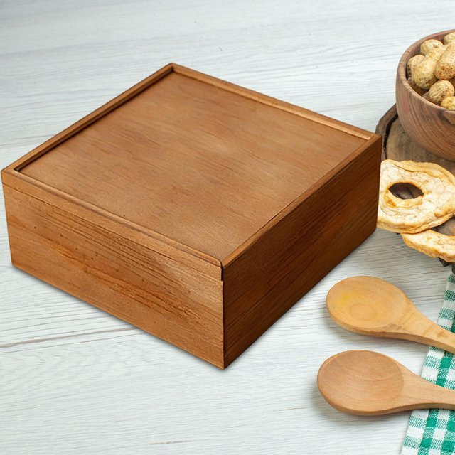 SunshineTek Erinnerungsbox aus Holz in Braun mit Schiebdeckel im Vintage-Stil, B/T/H: 22,5 x 22,5 x 10 cm - Bild 1