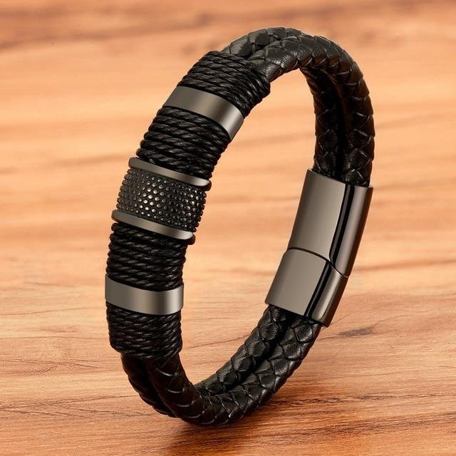 Allbestart Armband, geflochtenes Lederseil, Edelstahl, schwarz, Herren, 23cm - Bild 1