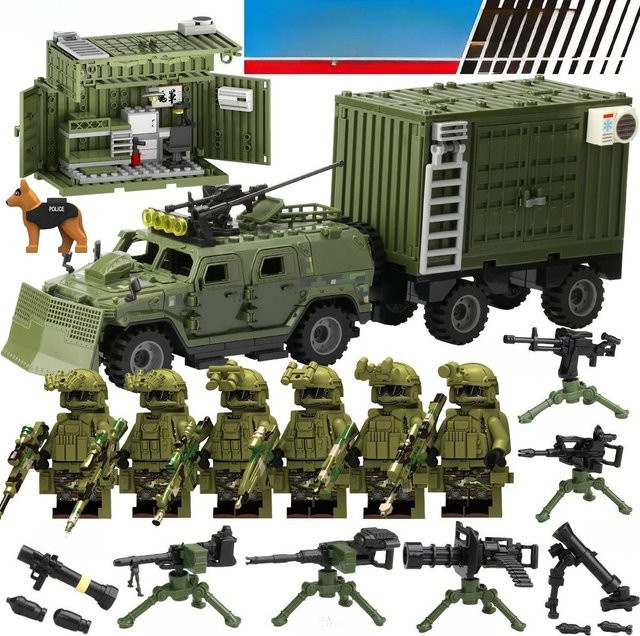 Fun Building Blocks MOC Militärserie Gepanzertes Transportfahrzeug Waffenlageranhänger, Baustein Spielzeug, ab 6 Jahren - Bild 1
