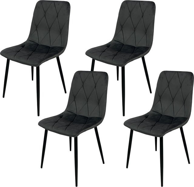 HTI-Living Stuhl Mesa Eco 4er-Set mit Samtbezug in Grau und Rautenmuster - Bild 1
