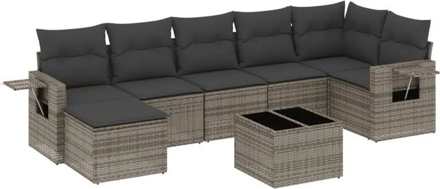 vidaXL 8-teilige Garten-Sofagarnitur in L-Form aus grauem Poly-Rattan mit Kissen und pulverbeschichtetem Stahlgestell - Bild 1