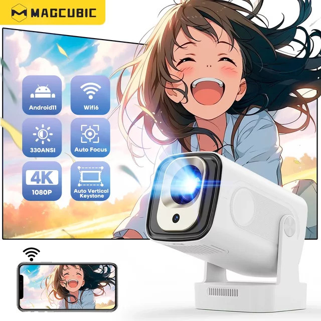 Magcubic HY310 Projektor mit Autofokus, 330 ANSI Lumen, 4K Unterstützung, Android 11, WiFi6 und Bluetooth 5.4, Weiß - Bild 1