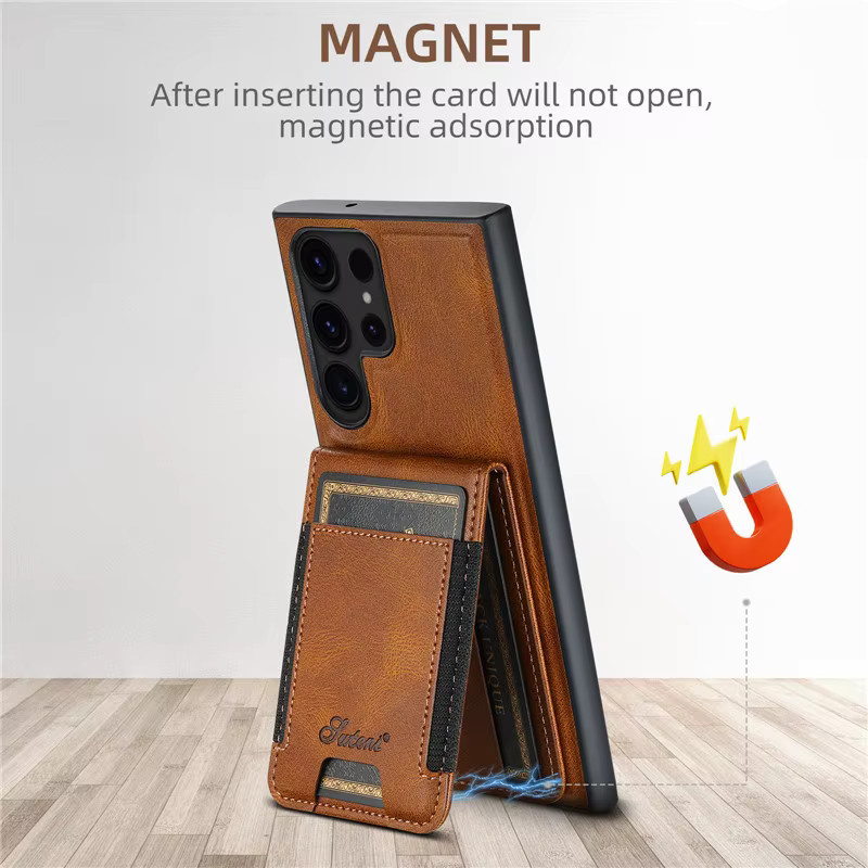 EUCAGR Luxus MagSafe Magnetische Leder-Telefonhülle mit Kartenhalter für Samsung S24 S23 S22 Plus Ultra und Note 20 Ultra in Rot oder Braun - Bild 6
