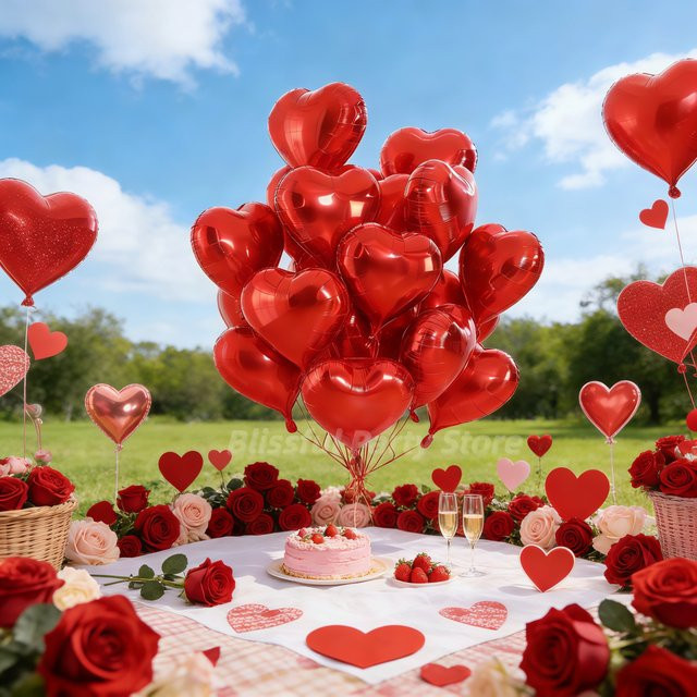 50 Stück Herzform Folienballons von Potdemiel in Rot für Valentinstag und Dekorationen - Bild 1