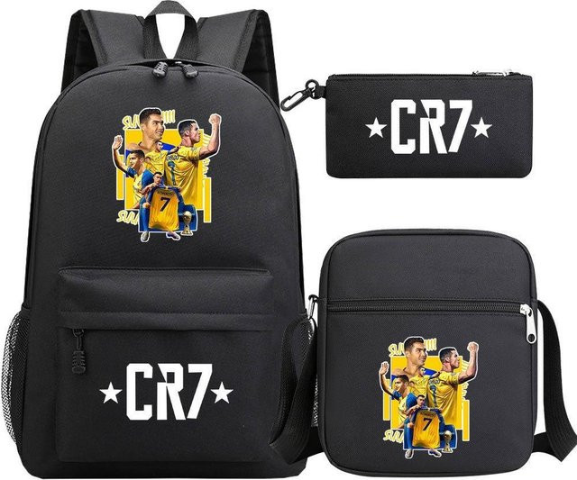 3-teiliges Schulrucksack-Set in Schwarz aus Oxford-Stoff mit Schultasche und Federmäppchen, H x B x T: 46 x 32 x 16 cm - Bild 1