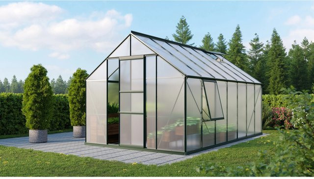 Vitavia Gewächshaus Meridian 1 Smaragd Vorzugsset mit Polycarbonat-Platten, Aluminiumrahmen, Dachfenster, Seitenfenster und Regenrinnen, B/T/H: 441 x 254 x 232 cm - Bild 1