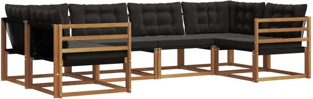 vidaXL Outdoor-Sofagarnitur 6-teilig aus massivem Akazienholz mit Textilene und Kissen in Schwarz und Natur - Bild 1