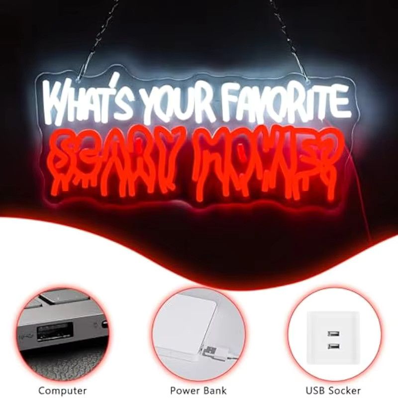 Wanxing LED Neonschild What's Your Favourite Gruselfilm Wanddekoration Gothic Design für Zimmer, Bar und Halloween - Bild 4