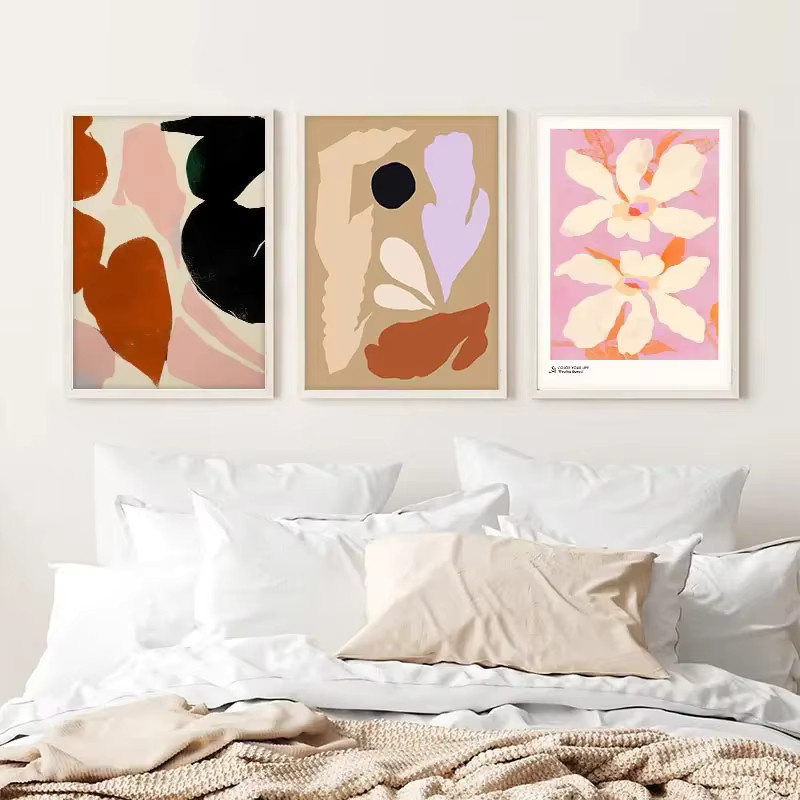 Potdemiel Moderne Wandkunst Leinwandmalerei mit abstrakten geometrischen Linien und floralen Blättern in Beige und Schwarz - Bild 3