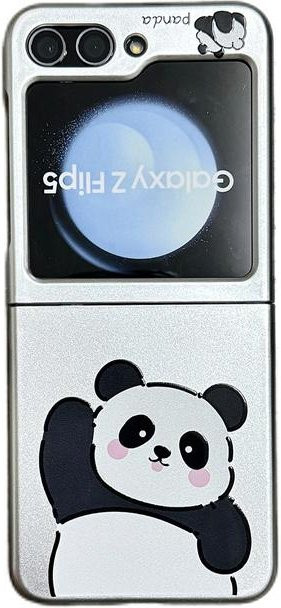 Stoßfeste Samsung Galaxy Z Flip 6 5 4 3 Hülle mit Cartoon Panda Armband in Silber und Transparent - Bild 1