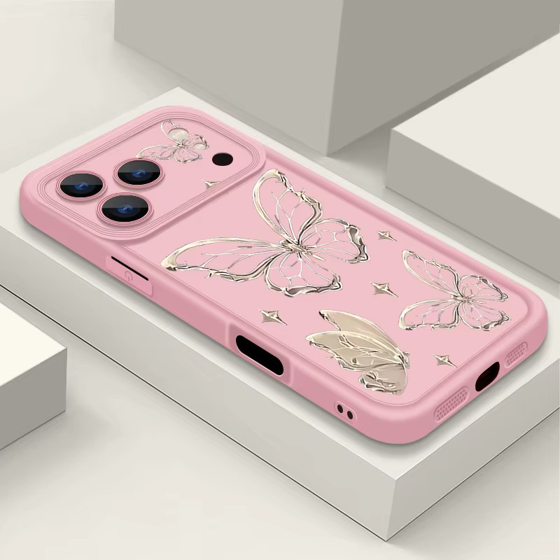 YISHANGOU TPU Handyhülle mit Schmetterlings-Muster für iPhone 16 15 in Beige, Weiß oder Pink - Bild 1