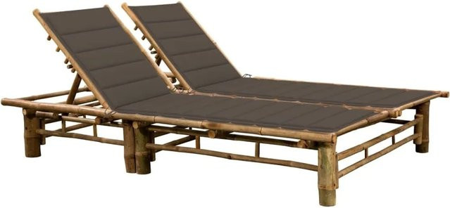 Furnicato Sonnenliege aus Bambus in Taupe mit 3 Liegepositionen und wetterfestem Kissen, B/T/H: 200 x 130 x 24,87 cm - Bild 1