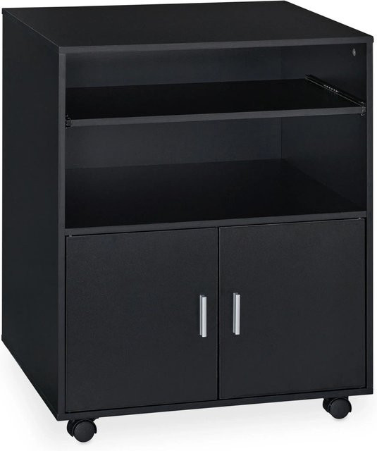 Relaxdays Rollcontainer aus Spanplatte in Schwarz mit Tastaturauszug und Rollen, B/T/H: 74 x 60 x 48 cm - Bild 1