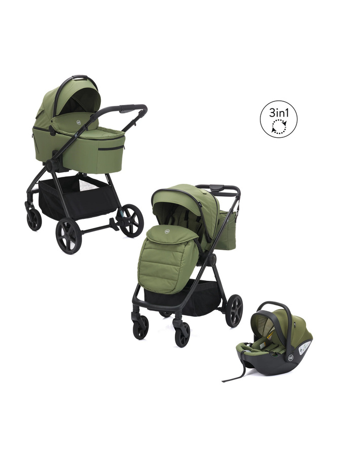 FILLIKID Kinderwagenset Lion 3in1 Kombikinderwagen in Forest Green mit Babywanne, Sportsitz, Reboarder und Wickeltasche, kompakt faltbar und verstellbarer Schiebestiel - Bild 2