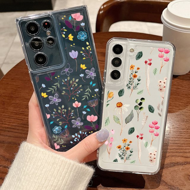 Transparente Silikonhülle mit Blumen-Design für Samsung Galaxy S25 S24 FE S23 Ultra S22 Plus und weitere Modelle - Bild 1