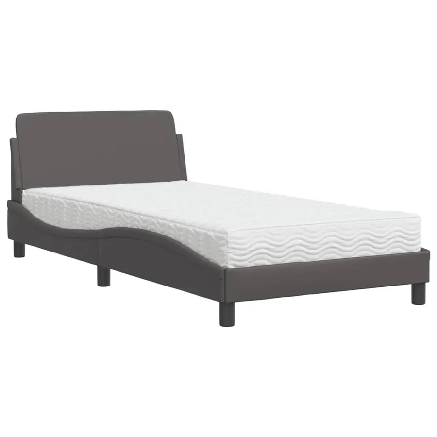 vidaXL Bett mit Matratze aus Kunstleder und Strick in Grau, B/T/H: 100 x 200 x 105 cm - Bild 2