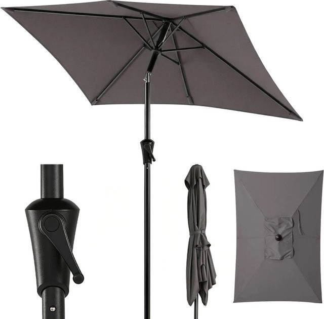 Sekey Sonnenschirm Rechteckig mit Kurbel und UV-Schutz 50+ in Grau, B: 210 cm, T: 140 cm - Bild 1