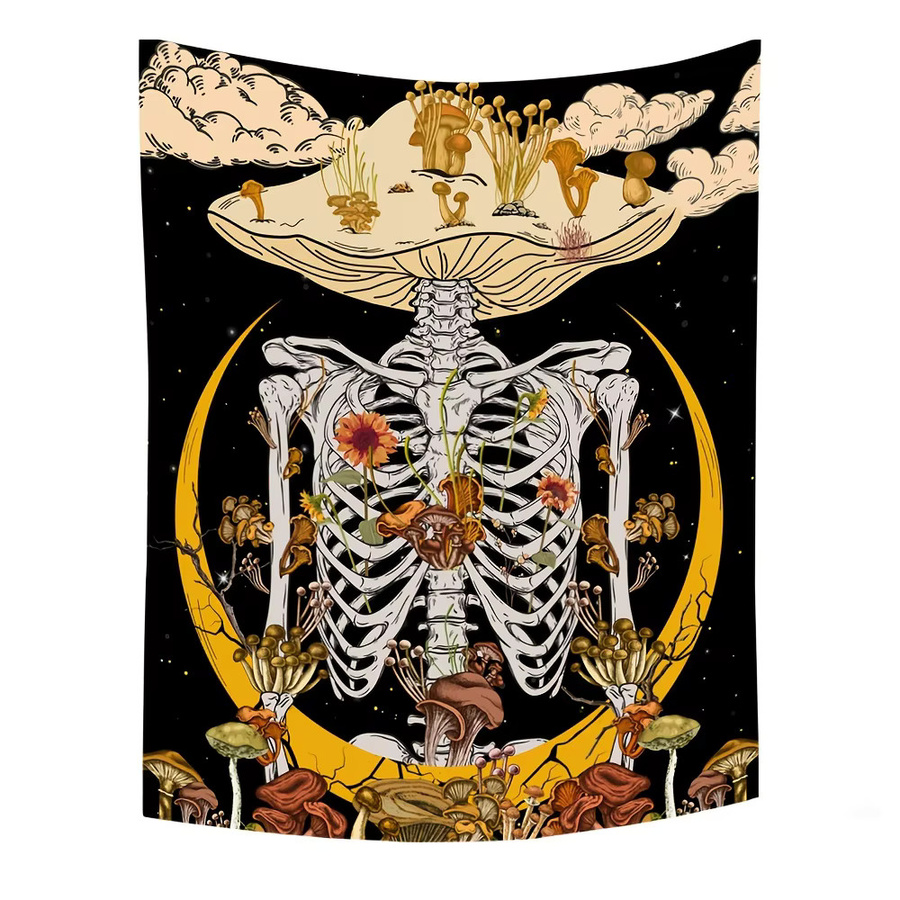 VIKAMA Fantasy Pilz Totenkopf Wandteppich in Multicolour mit Sternen, Mond und Wolken, B/H: 60 x 40 cm - Bild 3