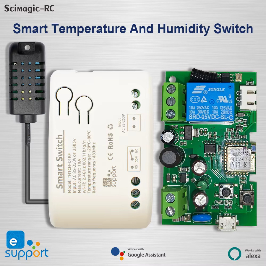 eWeLink Smart Switch zur Temperatur- und Luftfeuchtigkeitsüberwachung mit WLAN und 433 MHz RF, kompatibel mit Alexa und Google Home, Weiß - Bild 2