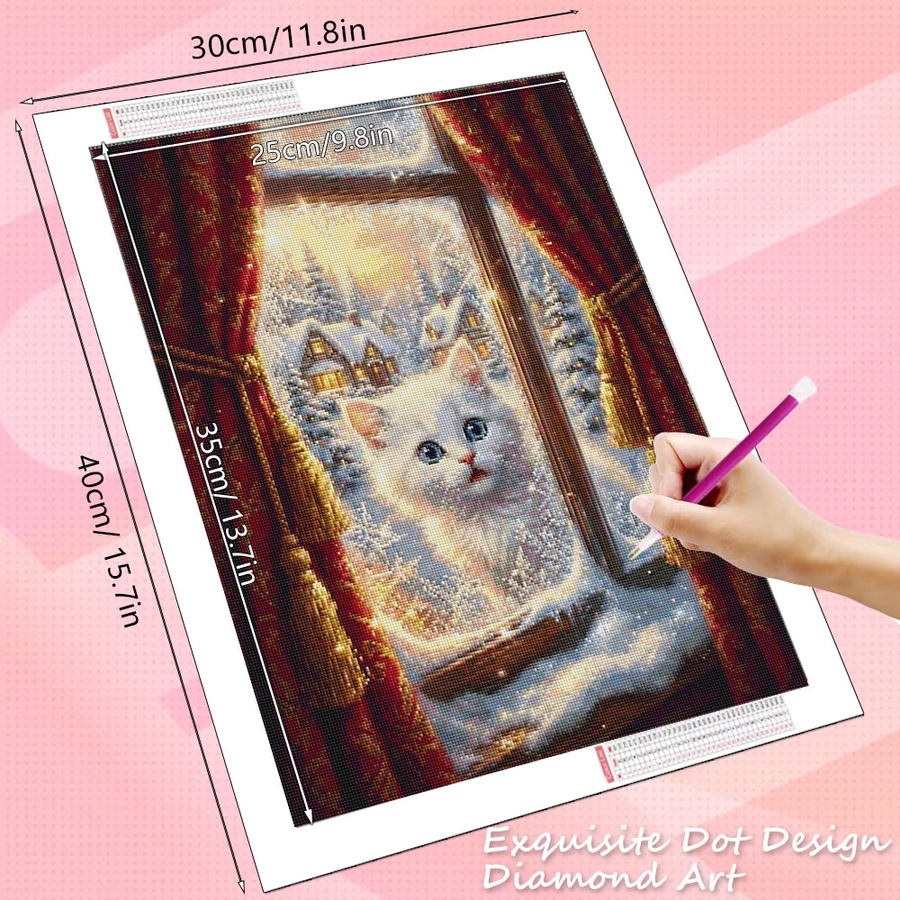 HUACAN 5D Diamant-Mosaik DIY Set Katze im Winter, Dekorative Wandmalerei in Multicolour, Breite: 30 cm, Höhe: 20 cm - Bild 2