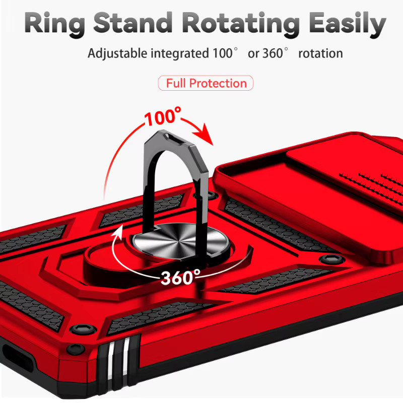 Schutzhülle für Google Pixel 8 Pro 7 Pro 6 Pro mit Ring-Ständer und Kamera-Schiebeschutz in Schwarz und Rot - Bild 3