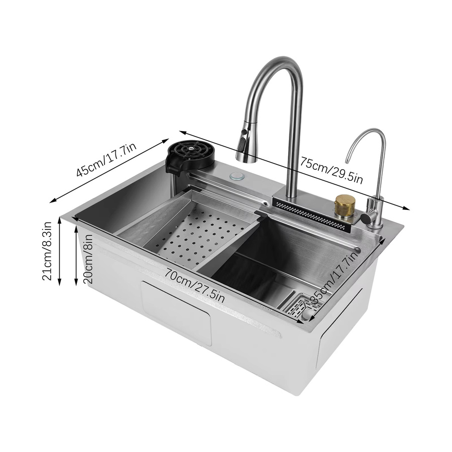 Bymaocar Küchenspüle in Silber mit Wasserhahn-Becherwascher und 4-Wasserauslassmodi - Bild 4