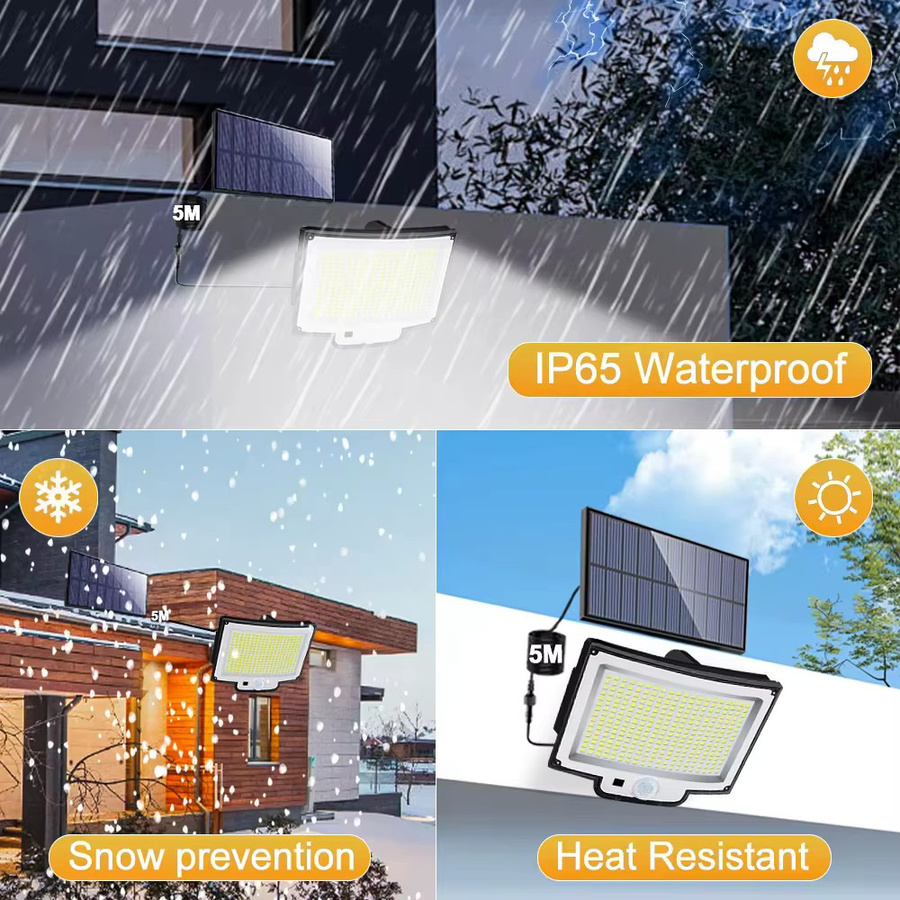 Solar-Außenleuchten mit 318 LED und Fernbedienung, IP65 wasserdichte Solar-Sicherheitsleuchten mit Bewegungssensor und 3 Beleuchtungsmodi, weiß - Bild 8