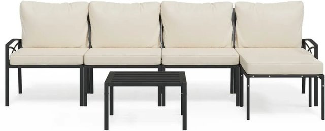 vidaXL 6-tlg Garten-Lounge-Set aus Stahl mit sandfarbenen Polstern in Schwarz und Beige - Bild 1